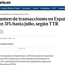 El volumen de transacciones en Espaa baja un 31% hasta julio, segn TTR